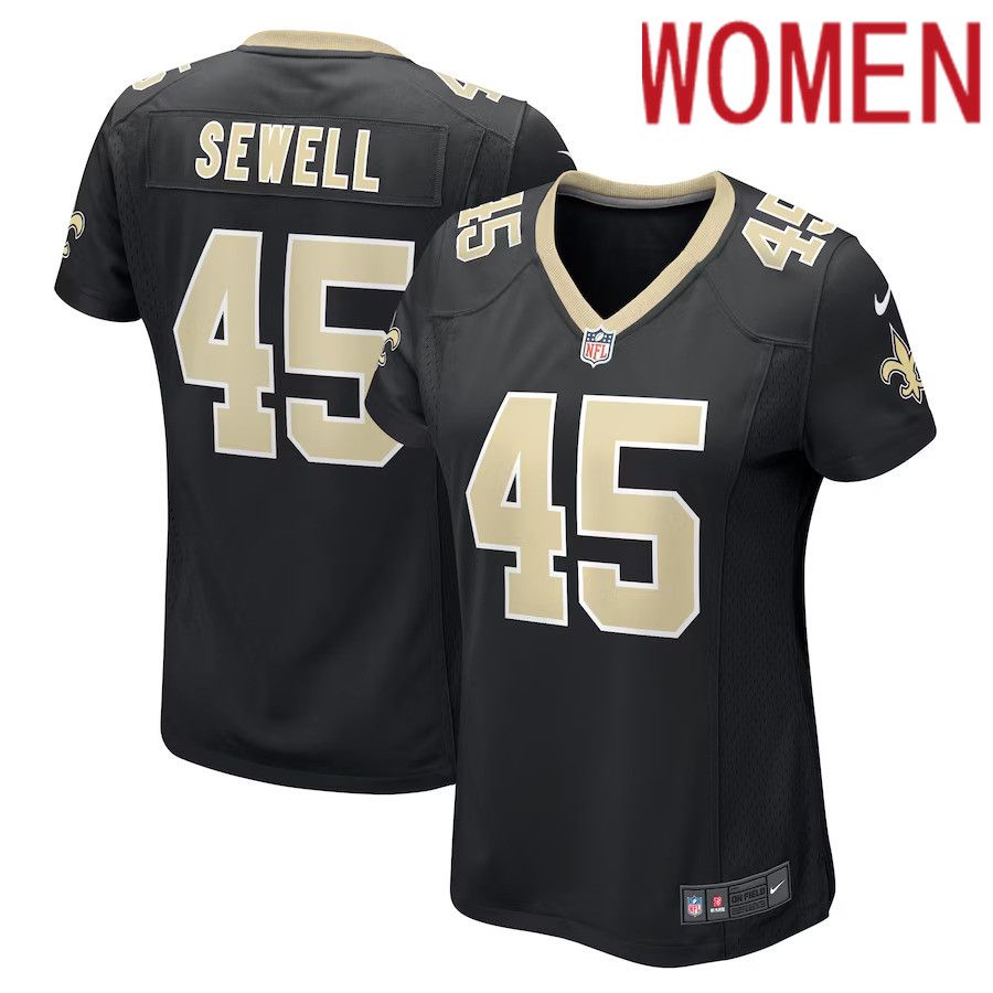 Women New Orleans Saints 45 Nephi Sewell Nike Black Game Player NFL Jersey